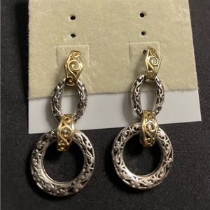 Sterling silver 925 two tone door knocker type dangle earrings